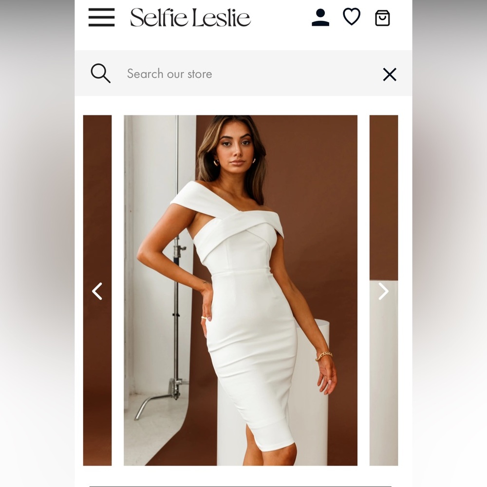 Selfie Leslie - CORRINE OFF-SHOULDER KNEE LENGTH BODYCON DRESS WHITE